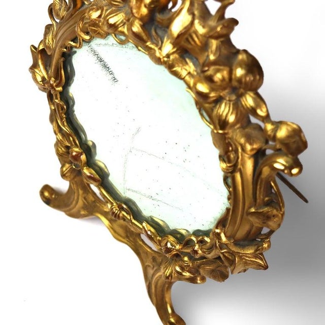 Victorian Antique Gilt Metal Floral Form Dresser Mirror C1880 For Sale - Image 3 of 9
