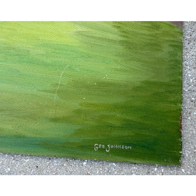 Vintage Signed Country Golf Estate Landscape Painting on Board by Geo Johnson For Sale - Image 9 of 12