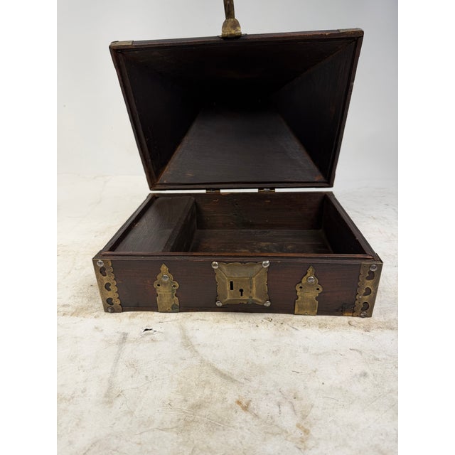 Wood Antique Indian Jewelry Box in Wood and Brass, 1800s For Sale - Image 7 of 16