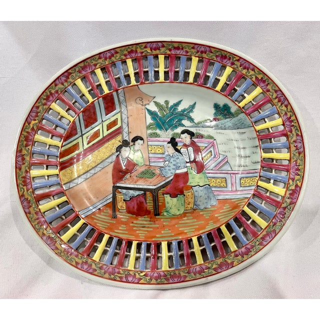 Mid 20th Century Chinese Export Famille Rose Reticulated Oval Plates - A Pair For Sale - Image 13 of 13