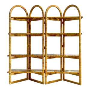 Vintage Coastal Arched Folding Rattan Etagere