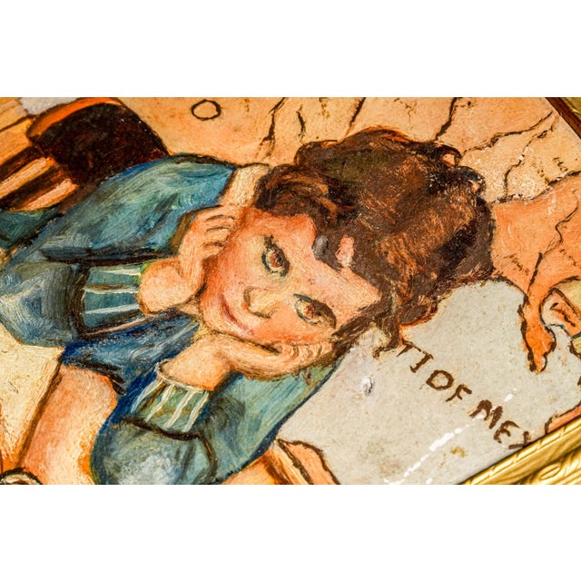 Brown Unusual Antique Framed Oil Painting Portrait Unhappy Student Girl Classroom School For Sale - Image 8 of 11