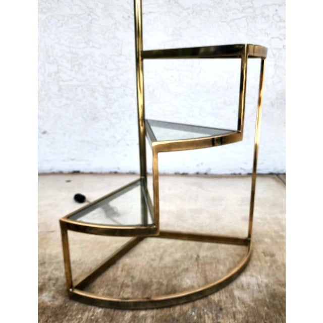 Brass Vintage MCM Floor Lamp Table 3 Tier Step Brass & Glass For Sale - Image 8 of 14