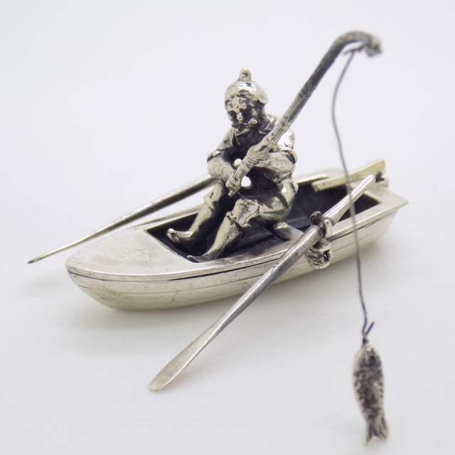Vintage Italian Sterling Silver 925 Fisherman with Boat Figurine by Medusa-Oro, 1980s For Sale - Image 14 of 14