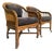Vintage Burnt Bamboo Rattan & Cane Lounge Chairs on Casters, a Pair For Sale