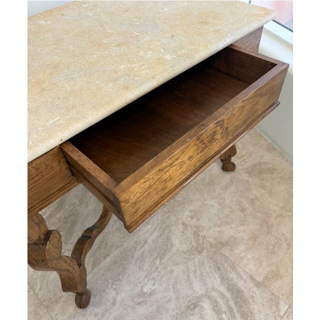 Wood 1990s Custom Fossil Stone Top/Wood Base Table For Sale - Image 7 of 7