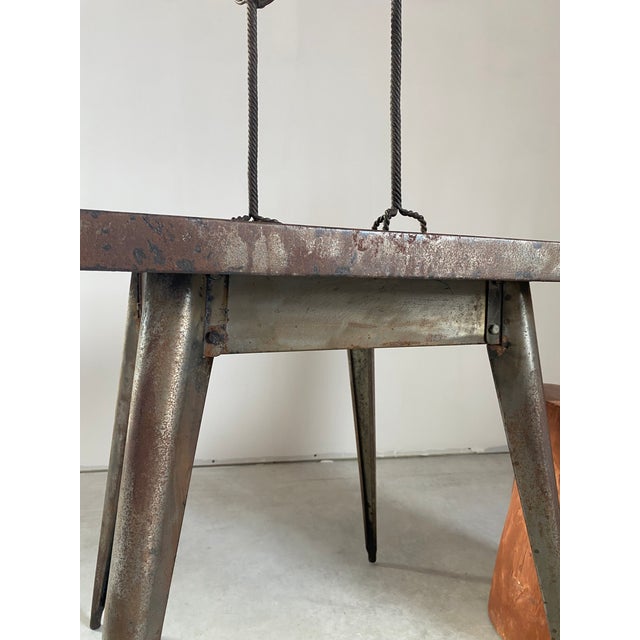 Industrial Steel Square Bistro Table / Desk + Ziggurat Lounge Chair, Set of 2 For Sale - Image 15 of 16