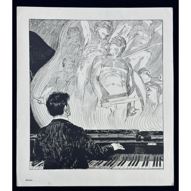 This image is a woodcut print titled At the Piano (or Eroica), created in 1937 by the American School. Title is found...