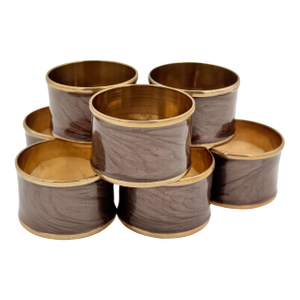 Vintage Brass & Smoky Taupe Marbled Napkin Rings - Set of 8