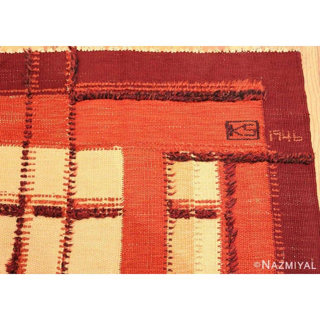 1940s Vintage Geometric Swedish Scandinavian Flat Woven Rug For Sale - Image 4 of 12