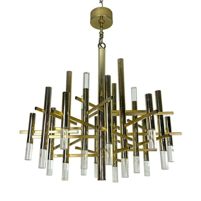 15 Lights Chandelier in Gilded Chrome by Sciolari, 1960s For Sale