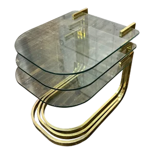 Set of 3 Mid 20th Century Brass and Glass Nesting Tables Attr. To Dia
