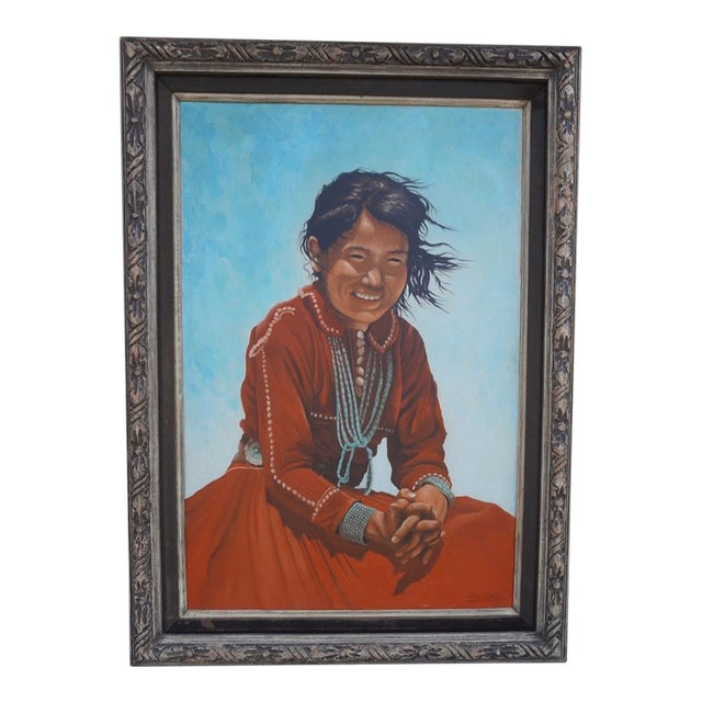 Don E Taylor (B 1954) - Southwest Indian Girl With a Turquoise Necklace For Sale