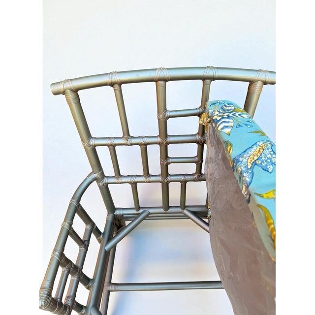 French Vintage Hollywood Regency Chinoiserie Celadon Green Bamboo Arm Chairs - A Pair For Sale - Image 3 of 14