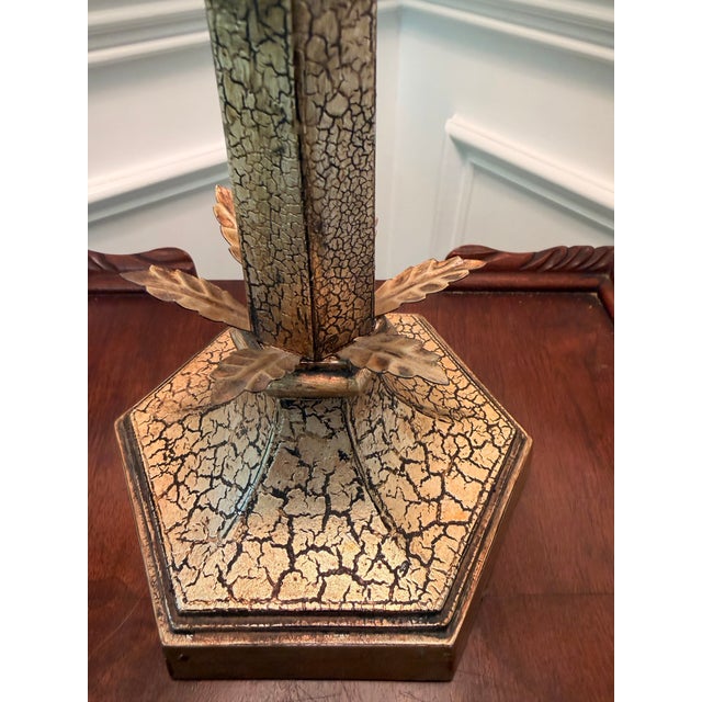 Metal Antiqued Gold Crackle Finish Table Lamp With Acanthus Leaf Motifs - 33.5 Height For Sale - Image 7 of 8