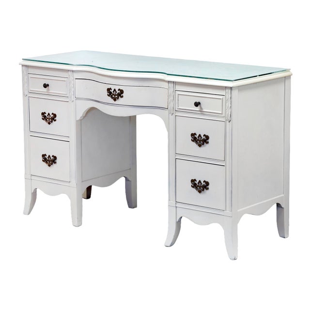 1940s Mid-Century Pinted Mahogany Desk or Vanity With Glass Top, Usa, 1940s For Sale - Image 5 of 6