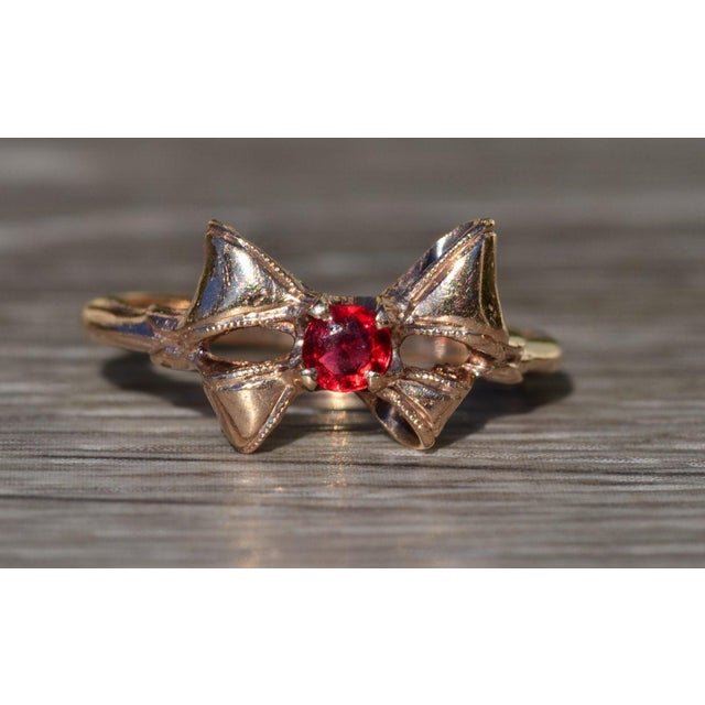 Contemporary The Fennville: Ladies Rose Gold Bow Ring set with Doublet Center For Sale - Image 3 of 10