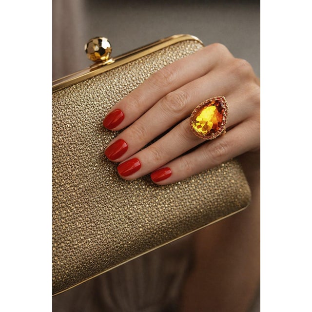 Late 20th Century Bochic “Orient” Vintage Sapphire & Orange Citrine Ring Set In 18K Gold & Silver For Sale - Image 5 of 7