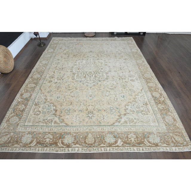 Vintage Persian Hand-Knotted rug is a semi- vintage oversize area rug.'70s Eastern region of Middle East's unique rug is...