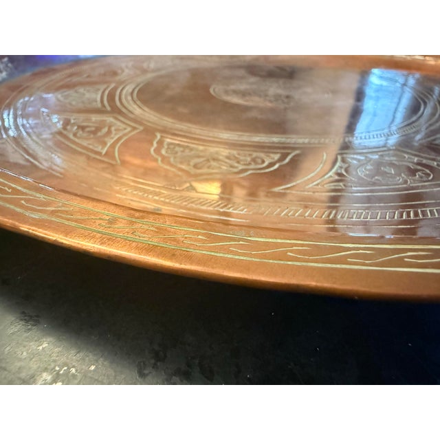 Mid-Century Modern Mid 20th Century Mid-Century Modern Egyptian Copper Charger Plate With Engraved Gazelle Motif – Signed For Sale - Image 3 of 12