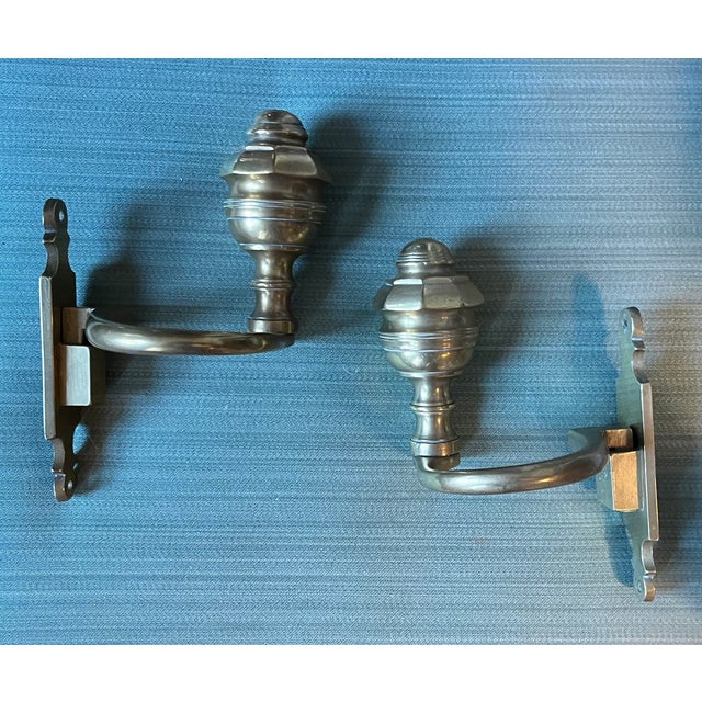 Metal Large Antique 19th Century American Federal Brass Jamb Hooks to Hold Fire Tools on the Hearth or Fireplace Mantel - a Pair For Sale - Image 7 of 12