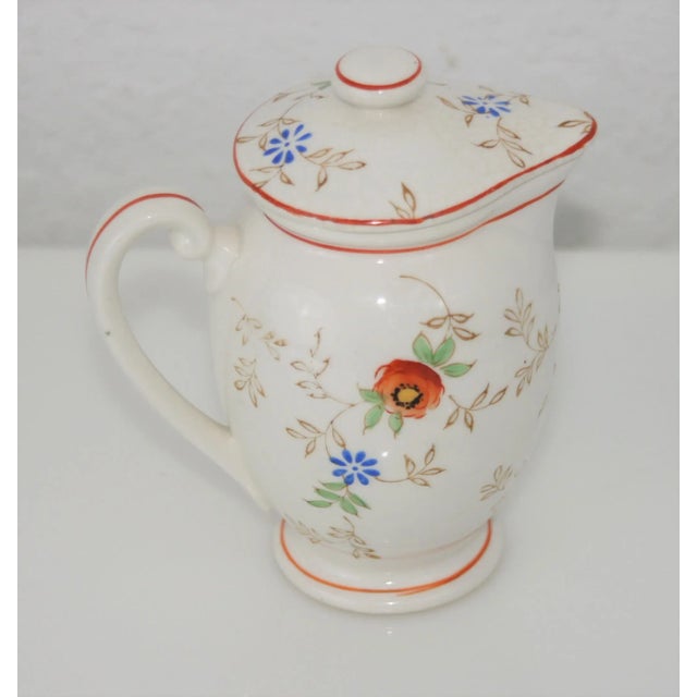 Traditional Antique Hand Painted Ceramic Floral Design Lidded Pitcher For Sale - Image 3 of 9