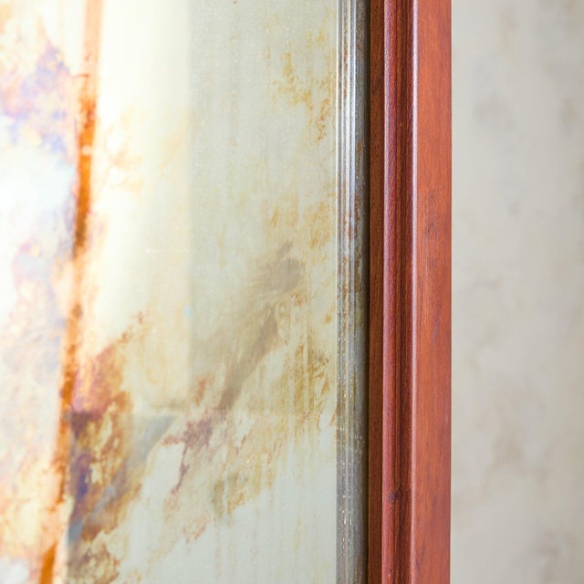 Brown Vintage French Three-Panel Folding Screen + Antiqued Mirror Glass - 2 Available For Sale - Image 8 of 11