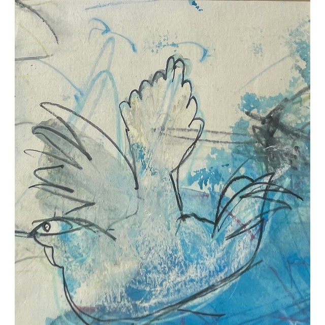 1960s Picasso-Esque Flying Dove Painting For Sale - Image 4 of 5