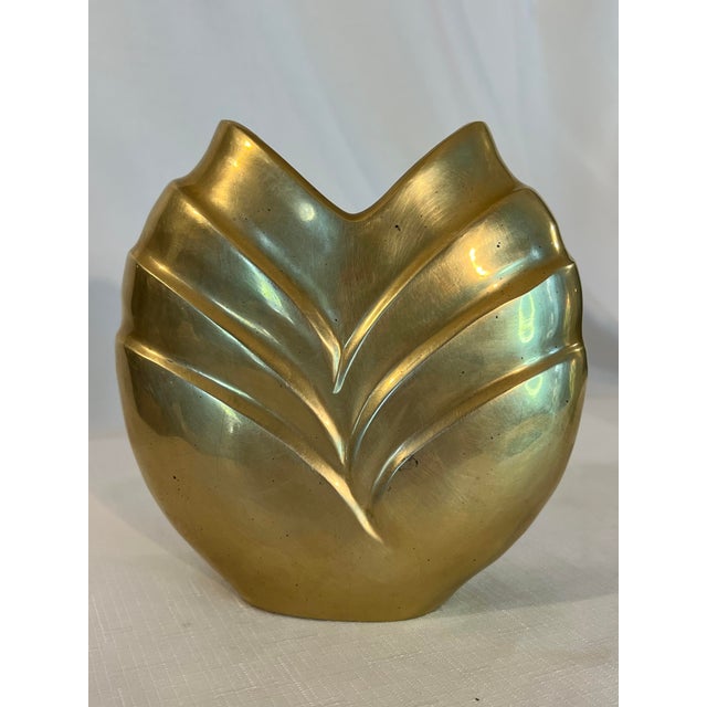 Vintage Hollywood Regency Art Deco Style Polished Brass Vases - A Pair Inspired by Dolbi Cashier. For Sale - Image 10 of 13