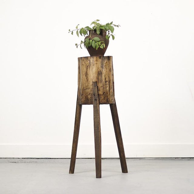 Primitive Wabi Sabi Rustic Farmhouse Chopping Block / Side Table For Sale - Image 4 of 12