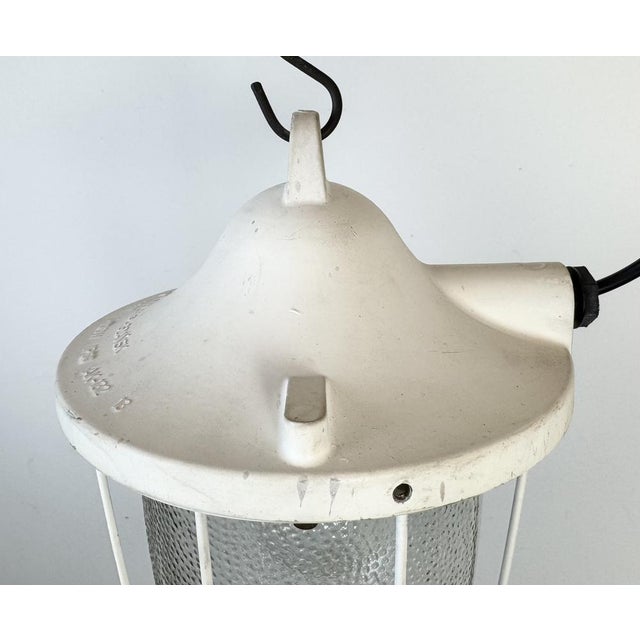 Industrial White Bunker Cage Light from Polam Gdansk, 1970s For Sale - Image 4 of 16