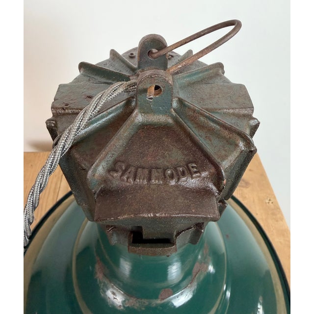 Industrial French Petrol Enamel Pendant Lamp from Sammode, 1950s For Sale - Image 16 of 18