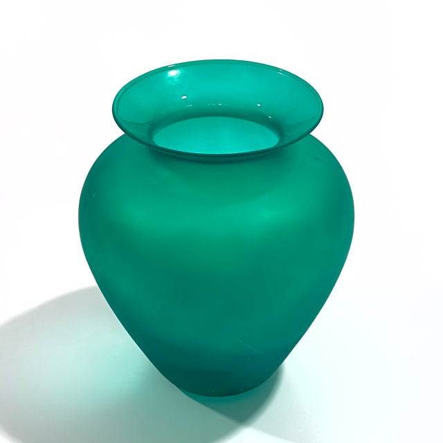 Sumptuous Frosted Shades of Jade Glass Vase Curation - Group of 3 For Sale - Image 9 of 17