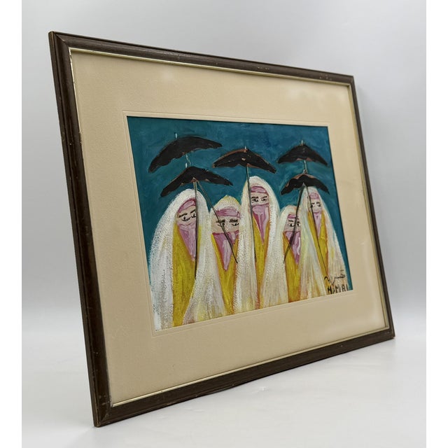 Moroccan 1970s Mohamed Hamri Moroccan Modernist Painting, Five Veiled Women, Signed For Sale - Image 3 of 18