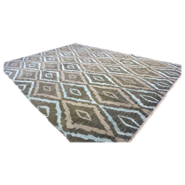 Nepalese Modern Magnolia Wool & Silk 9x12 Green, Blue & Grey Handmade Area Rug #9902959 For Sale - Image 4 of 7