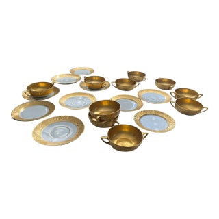 1920s Rosenthal Very Rare 10 Donatello Gold Plated Soup Bowls and Saucers For Sale