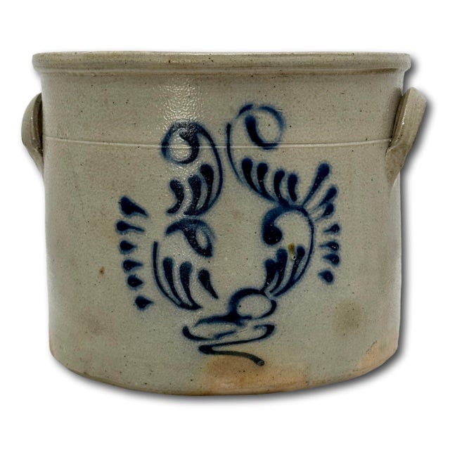 Very Nicely Blue Decorated Small 1 Gallon Size Antique American Stoneware Storage Crock - Mid 19th Century For Sale - Image 4 of 18
