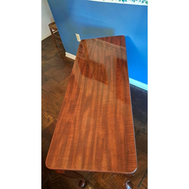 Vintage Queen Anne Cherry Veneer Console Table, 48", Cabriole Legs, Mahogany Finish For Sale In Tampa - Image 6 of 10