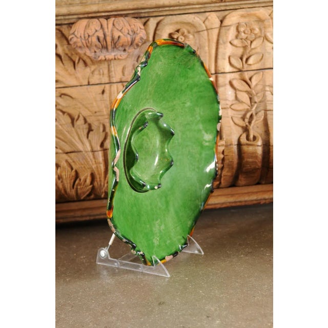 French Provincial French Provincial 1850s Green Glazed Hors d'Œuvres Dish with Scalloped Edges For Sale - Image 3 of 13