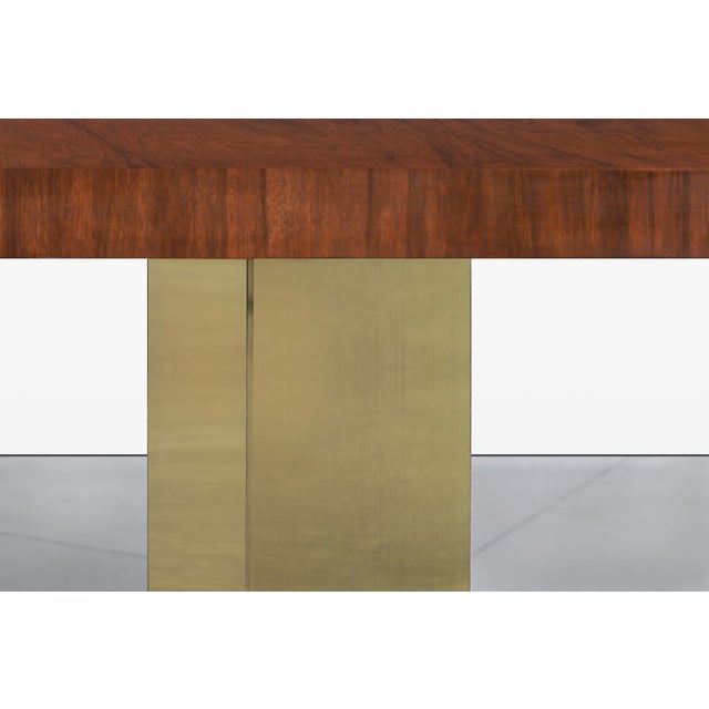 Mid-Century Modern Walnut and Brass Expanding Dining Table by Milo Baughman For Sale - Image 10 of 14