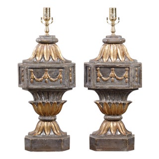 French 18th Century Carved and Gilded Fragments Made into Table Lamps - Pair For Sale