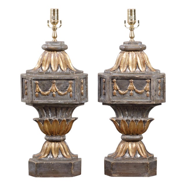 French 18th Century Carved and Gilded Fragments Made into Table Lamps - Pair For Sale
