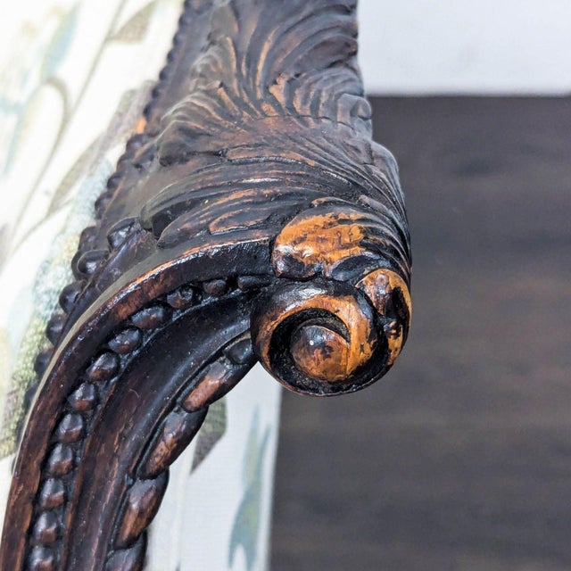 Victorian Rococo Revival Carved Bergère Lounge Chair With Floral Upholstery For Sale In San Francisco - Image 6 of 8