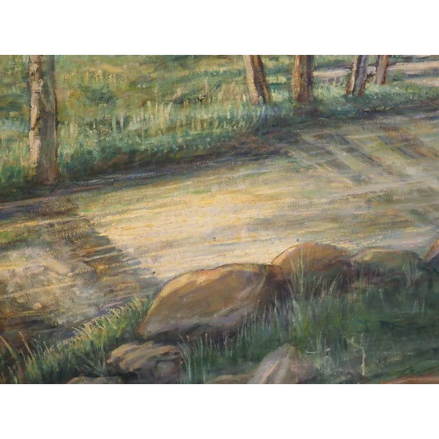 Large French Landscape Painting of a Hunter and Hillside Village, Signed and Dated 1962 For Sale - Image 11 of 12