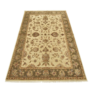 Agra Rug 6'1'' X 9'4'' Cream Wool/Silk Traditional Hand-Knotted Oriental Carpet