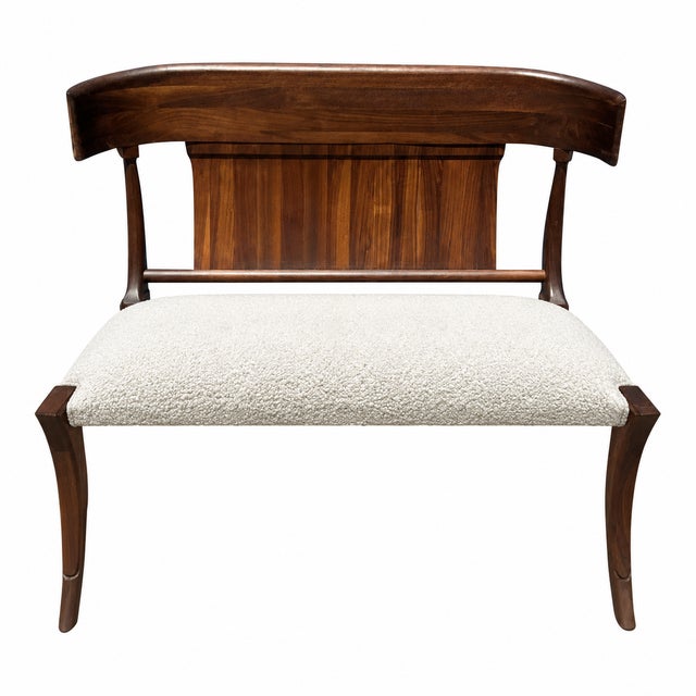 Mid-Century Modern Solid Walnut Klismos Bench in the Manner of Robsjohn-Gibbings A beautiful solid walnut bench pairing...