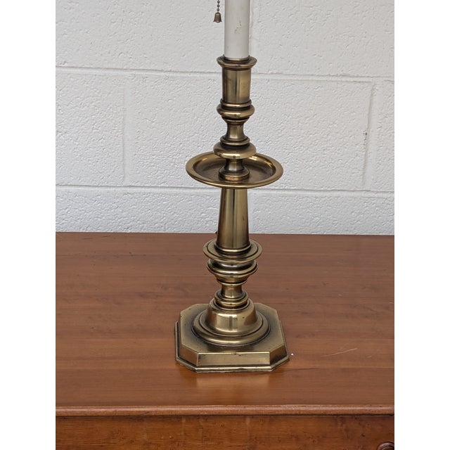 Vintage Hollywood Regency Solid Brass Candlestick Table Lamp For Sale - Image 4 of 5