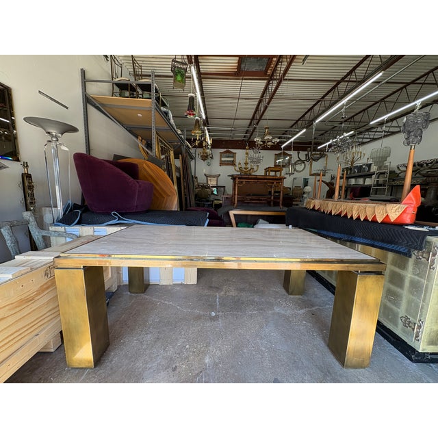1970s French Modern Brass and Travertine Dining Table For Sale - Image 14 of 18