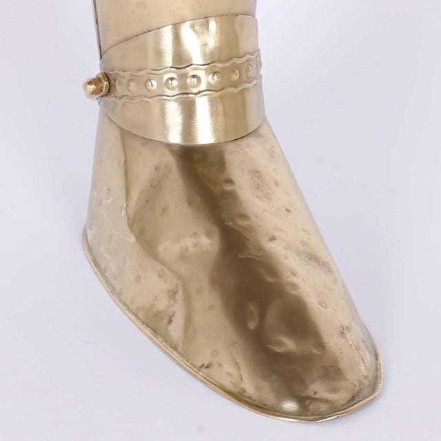 Mid-Century Modern Hand-Hammered Brass Boot Umbrella Stand For Sale In West Palm - Image 6 of 8