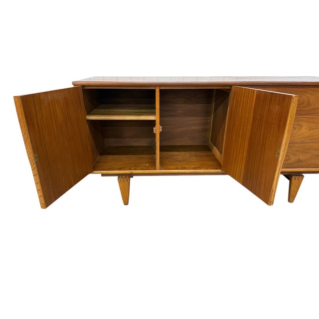 Wood Mid-Century Modern Stanley Walnut Sideboard - Refinished! For Sale - Image 7 of 13